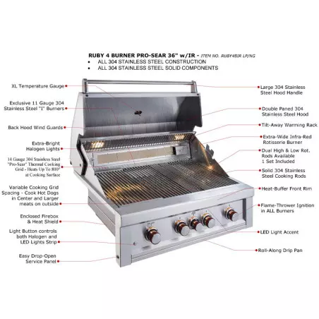 Barbecue Gaz Encastrable Ruby Ir 4 Feux - 91cm - Sunstone 2 Barbecue Gaz Encastrable Ruby Ir 4 Feux - 91cm - Sunstone – Image 2